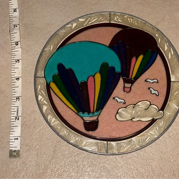 Vintage 1980s Silver Bay Round Hot Air Balloon Stained Glass Sun Catcher - Picture 2 of 2